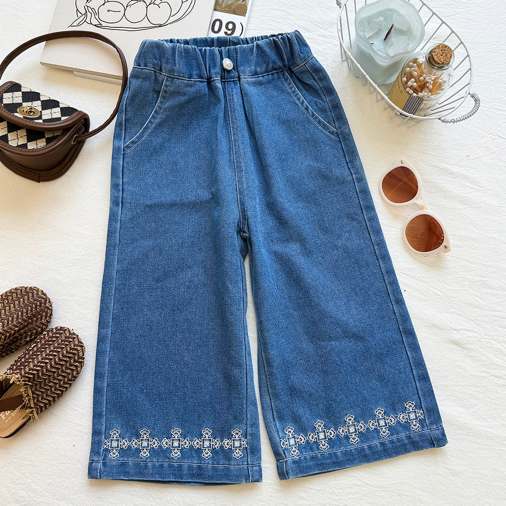 Girls' Washed Soft Denim Cross Flower Vest Se