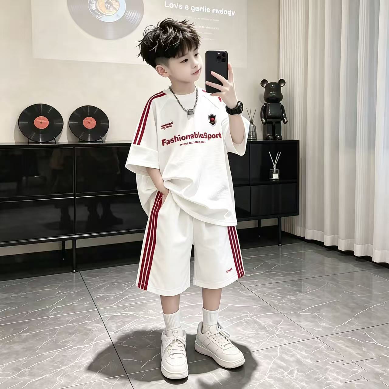 Boy's Set Casual Sporty Street Style Short Sleeve and Shorts for Kids