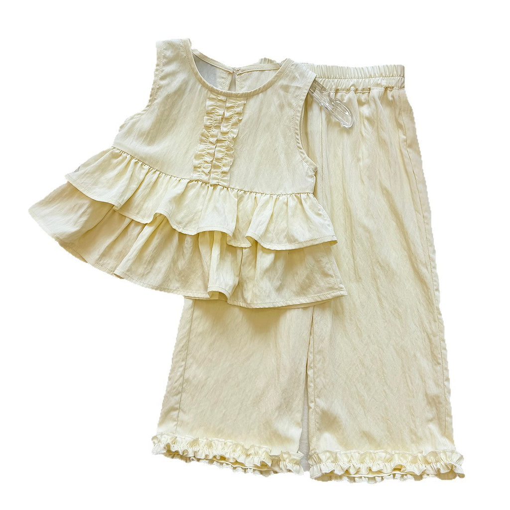 Girls' Ruffle Sleeveless Top Set Pants Two-Piece Set