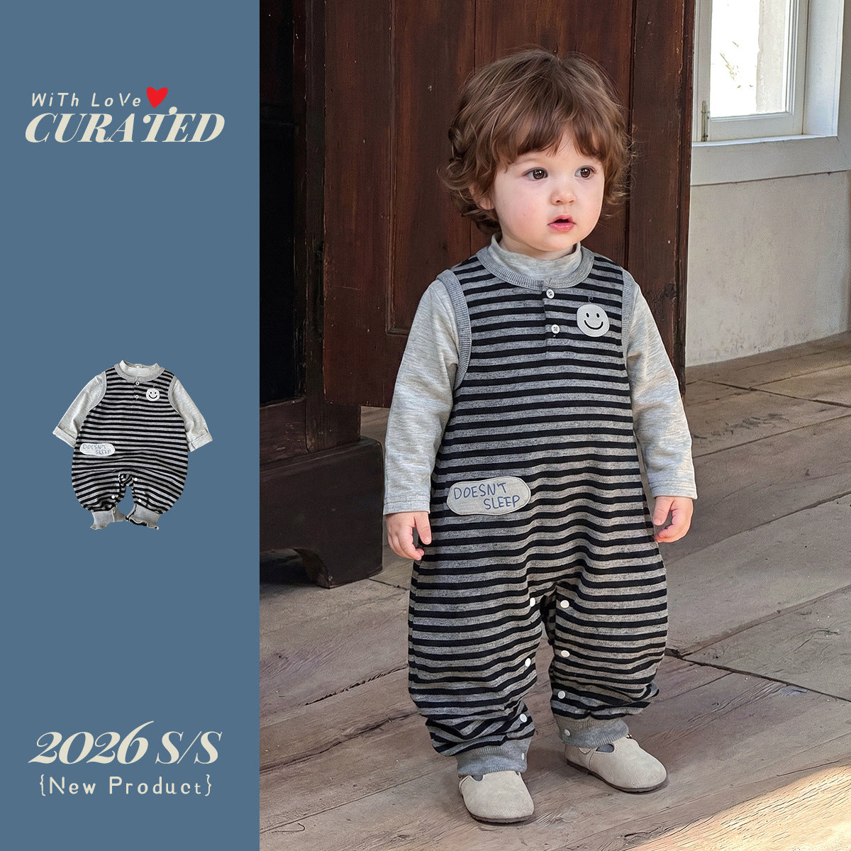 Casual  Overalls Set for Boys Stripe Two-Piece Outfit, Toddler Boy Clothes