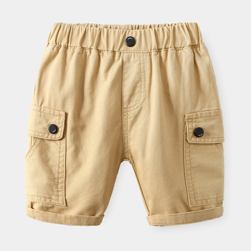 Boy's Five-Panel Shorts Solid Color Casual Short Pants for Kids Mid-Length Pants Wholesale