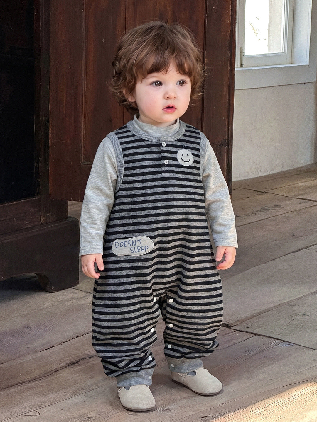 Casual  Overalls Set for Boys Stripe Two-Piece Outfit, Toddler Boy Clothes