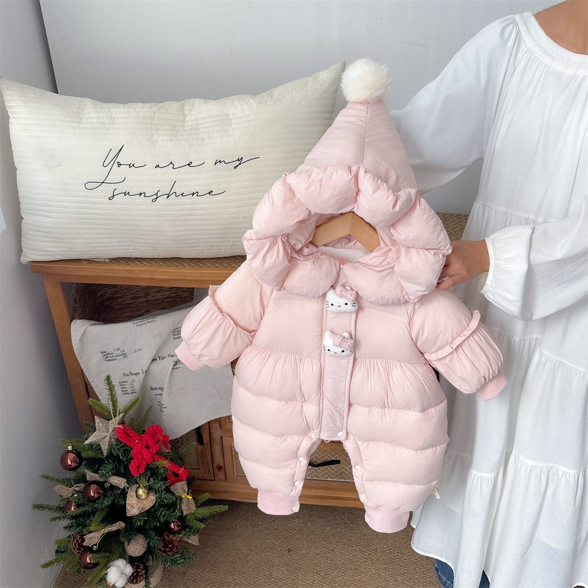 Cotton Onesie Infant Bodysuit Stylish Warm Thickened Baby Wrap Dress and Diaper Cover