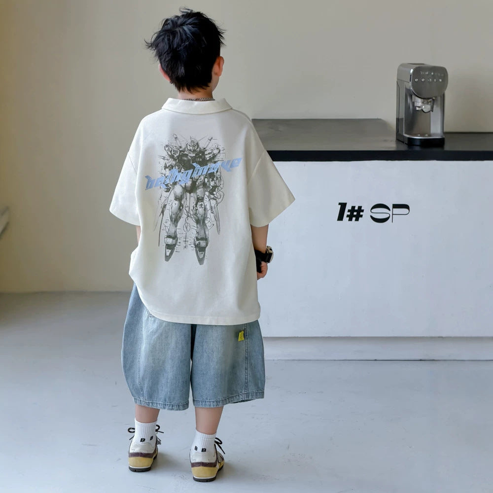 Boy's Polo Shirt Short Sleeve T-Shirt Street Style  Casual Top for Kids