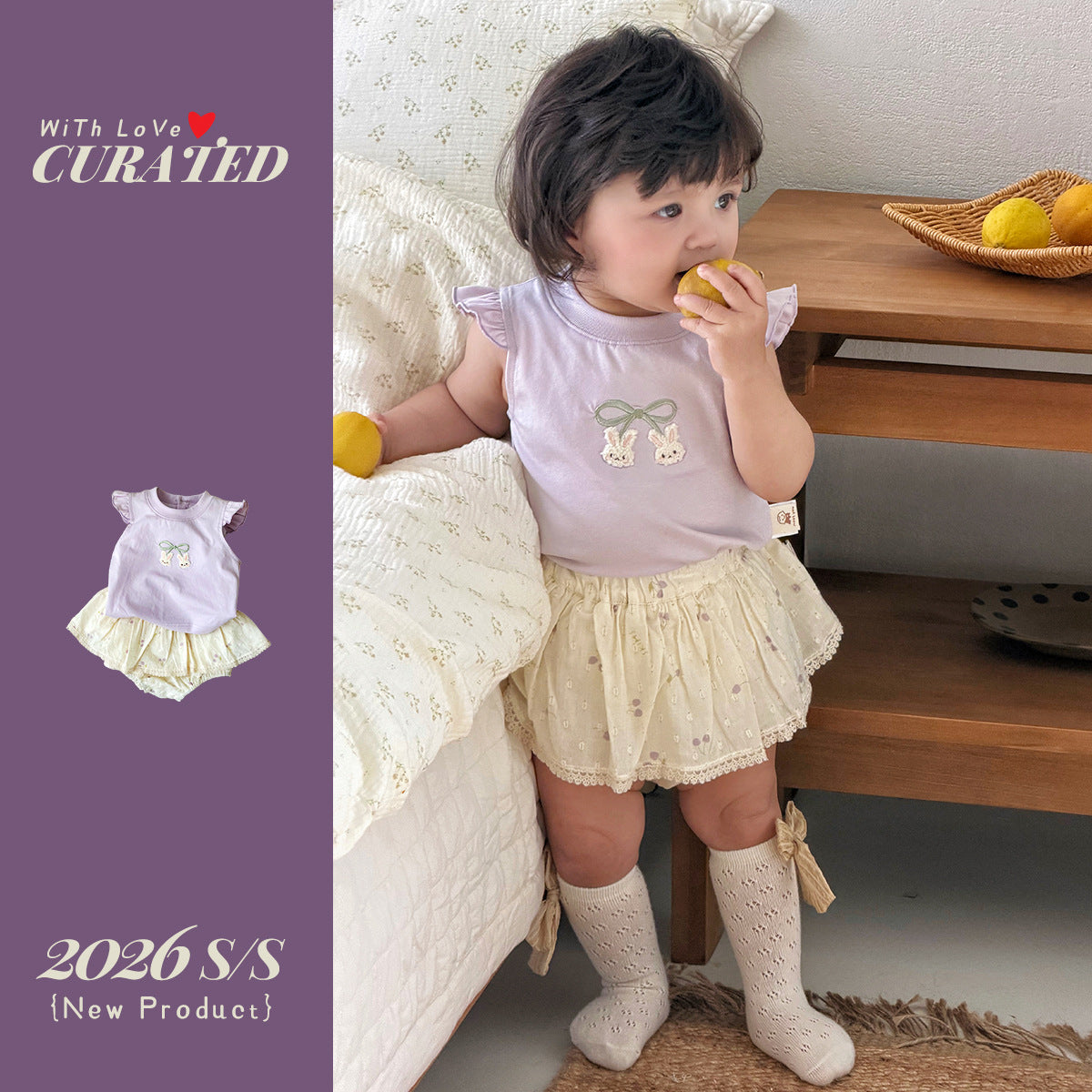 Cartoon Printed Top with Floral Bloomers, Toddler Casual Set
