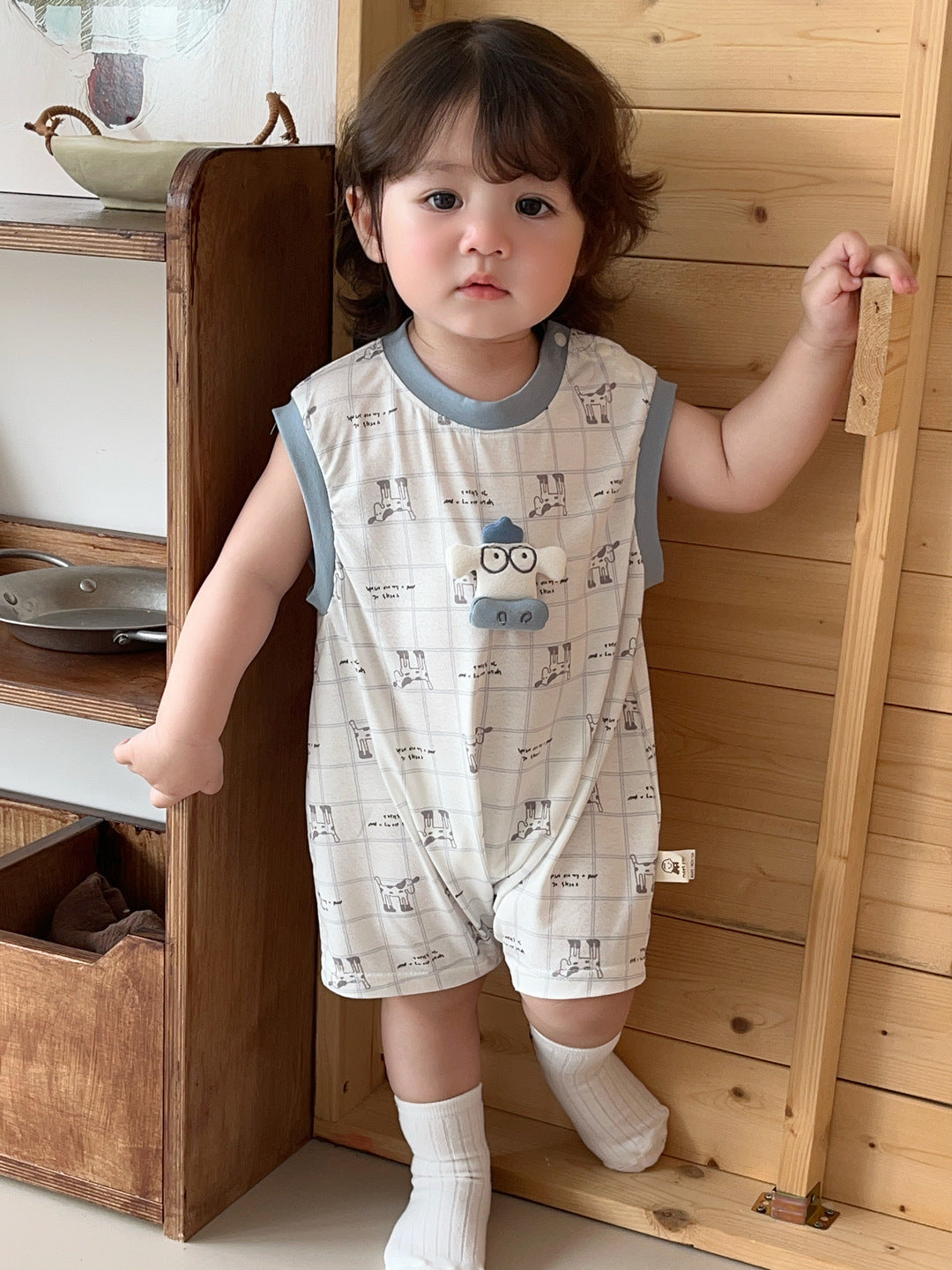 Lightweight Romper, Sleeveless Plaid 3D Doll T-Crawler Toddler Summer Outfit