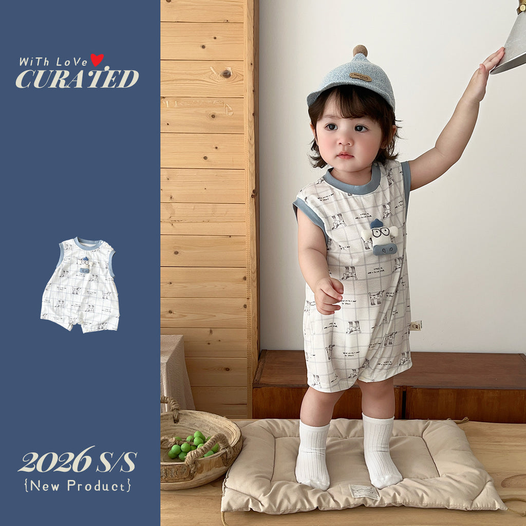 Lightweight Romper, Sleeveless Plaid 3D Doll T-Crawler Toddler Summer Outfit