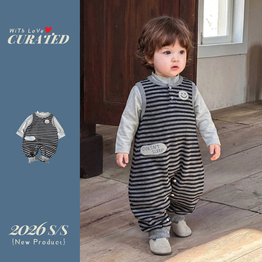 Casual  Overalls Set for Boys Stripe Two-Piece Outfit, Toddler Boy Clothes