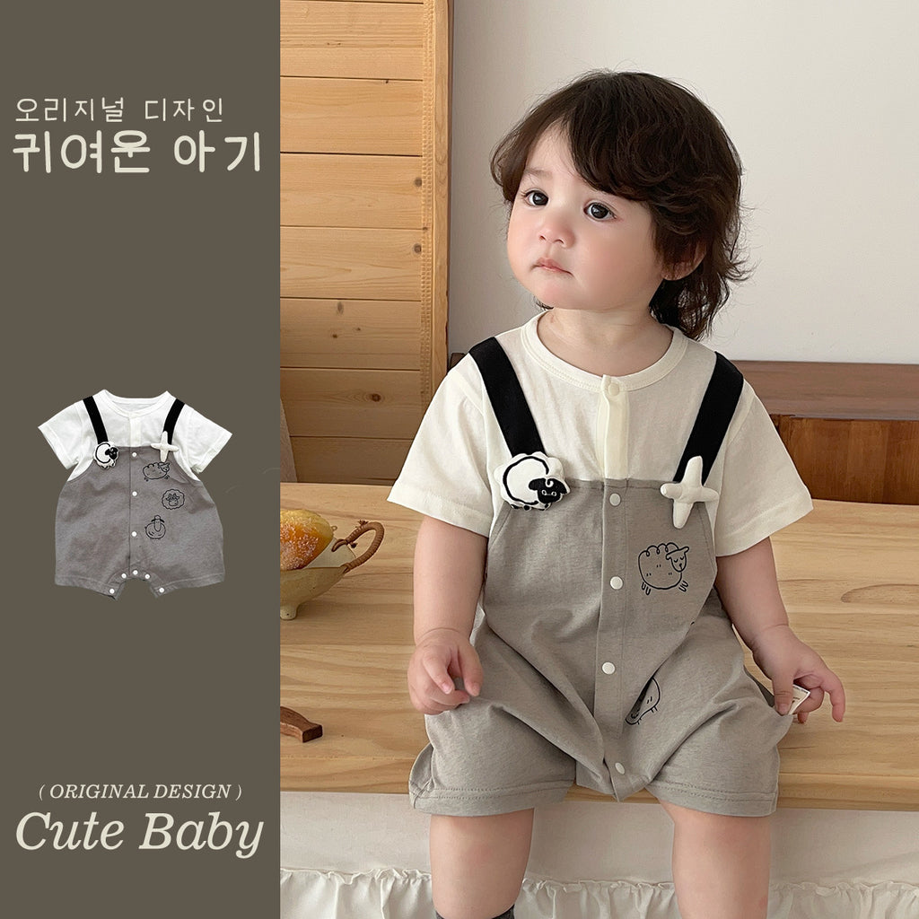 Seal Design Two-Piece Overalls, Cute Summer Short Sleeve Bodysuit