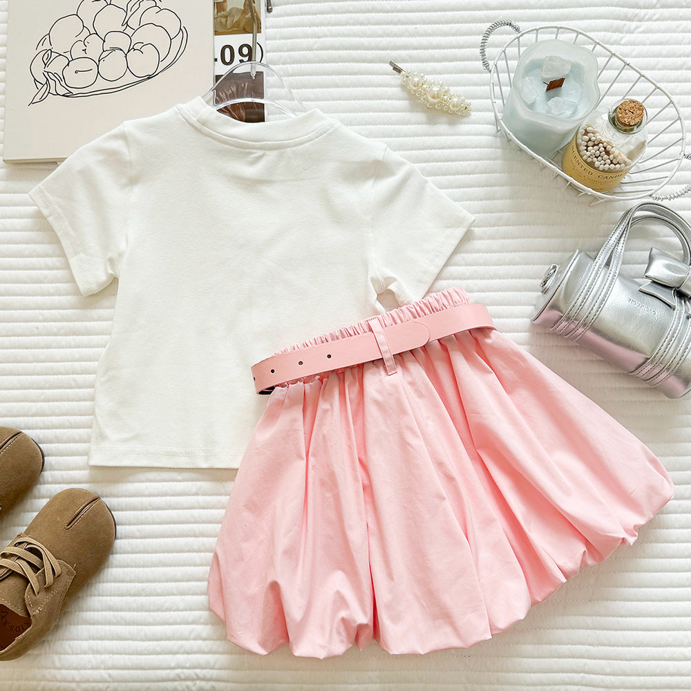 Girl Princess Style Outfit Girl Short Sleeve T-Shirt and Bloomer Shorts Two-Piece Set