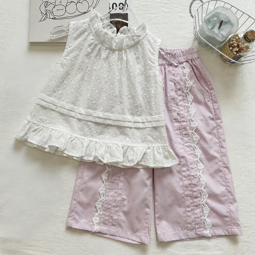 Cute Ruffle Sleeveless Blouse Set for Girls