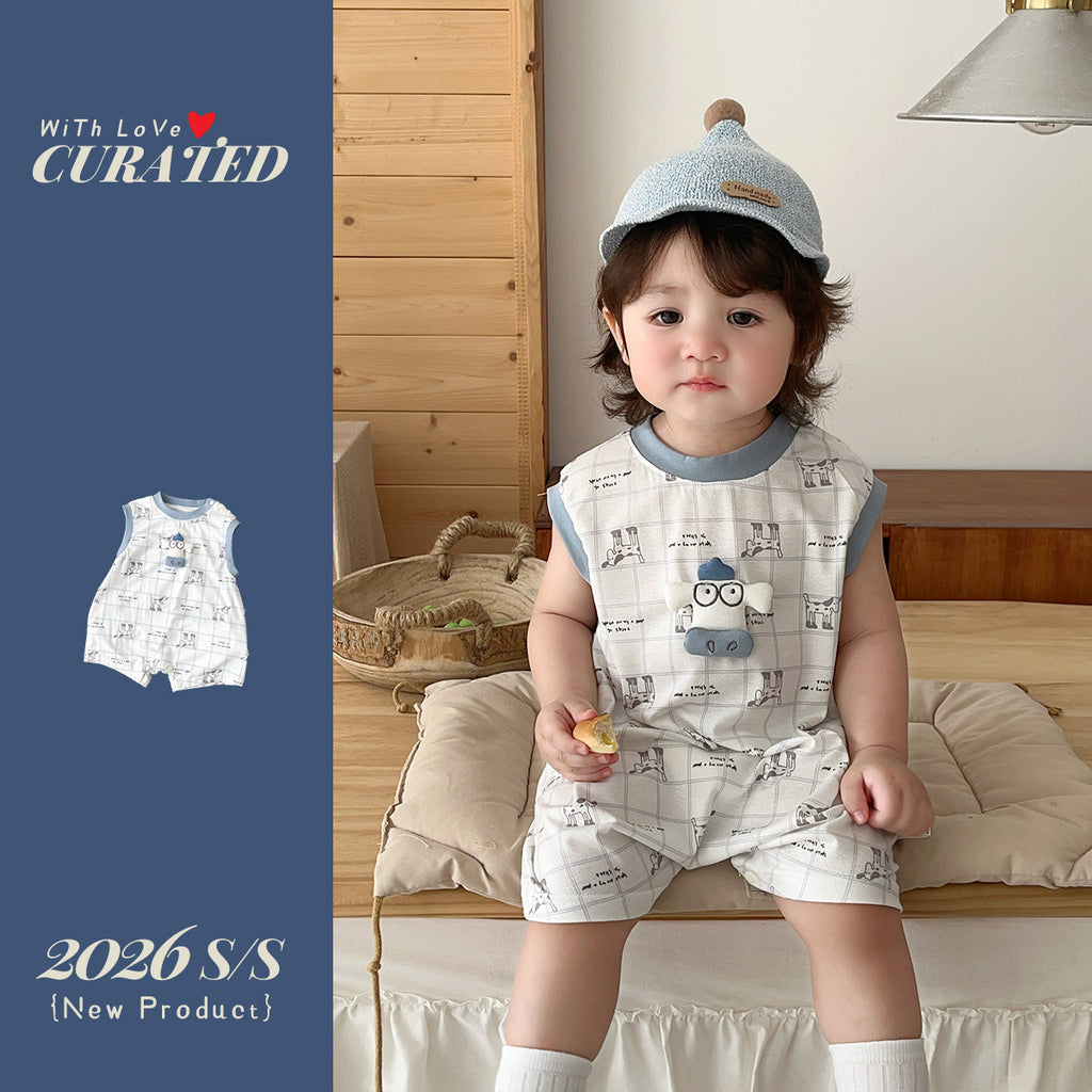 Lightweight Romper, Sleeveless Plaid 3D Doll T-Crawler Toddler Summer Outfit