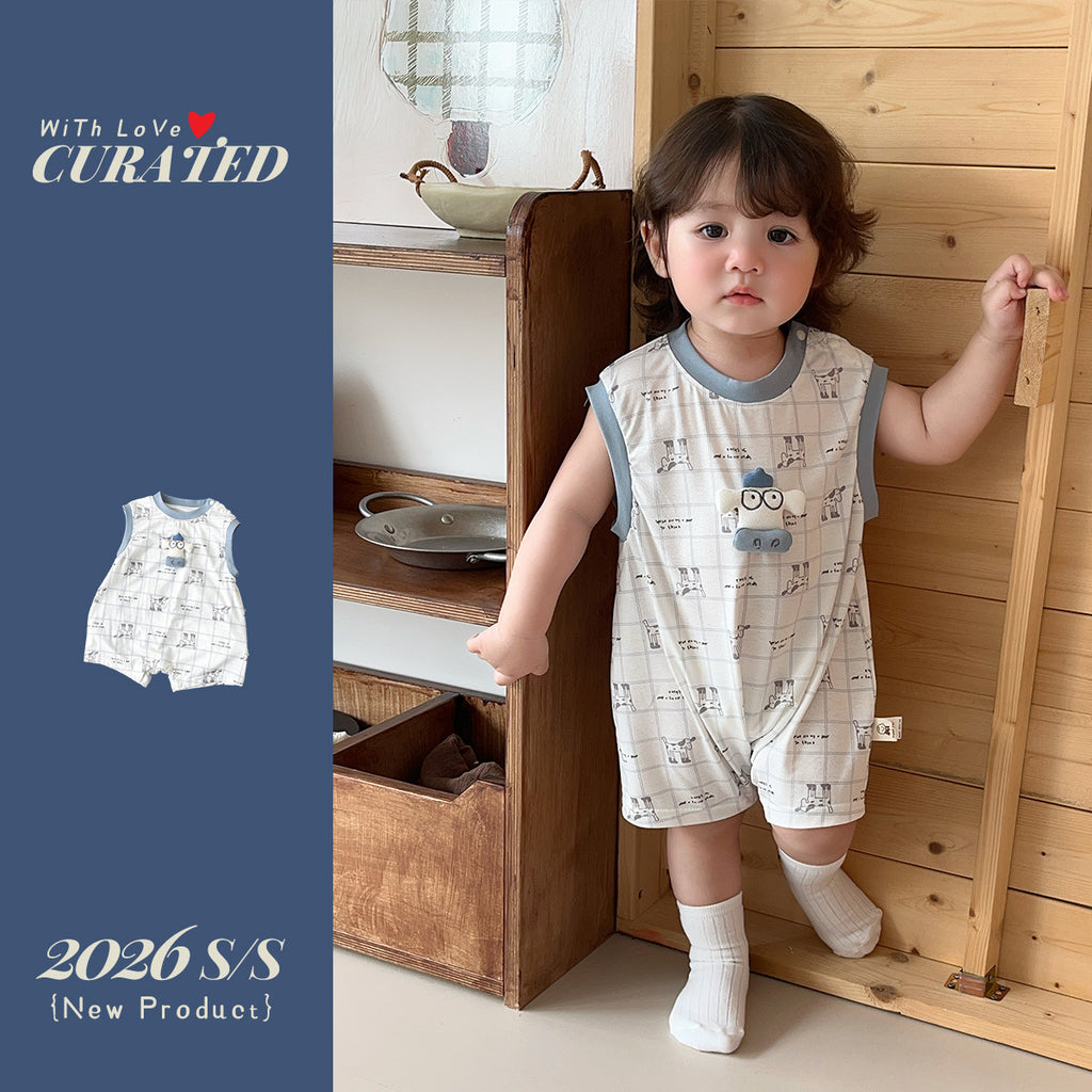 Lightweight Romper, Sleeveless Plaid 3D Doll T-Crawler Toddler Summer Outfit
