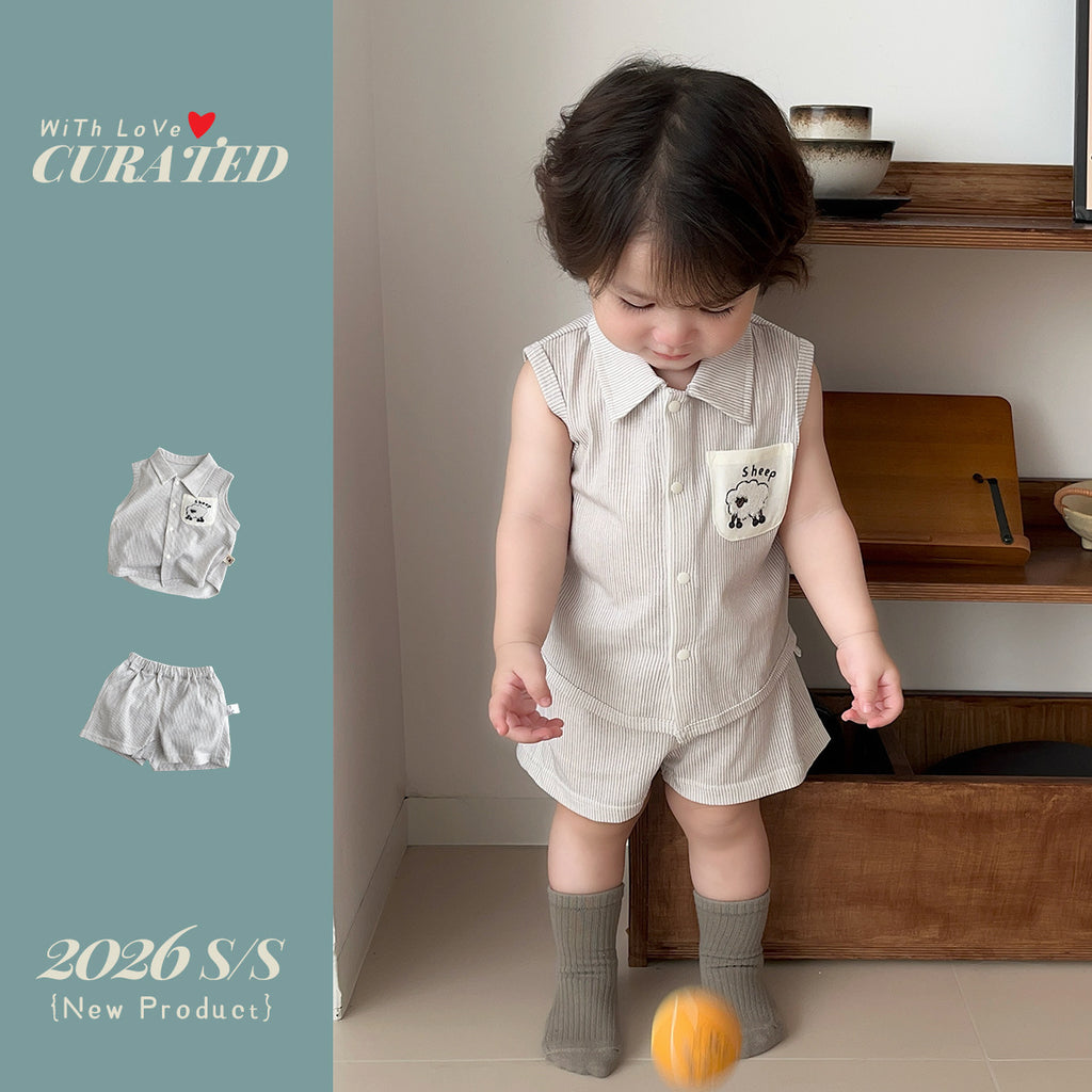 Outfit A-Class Lightweight Sleeveless Striped Shirt and Thin Shorts Summer Clothes