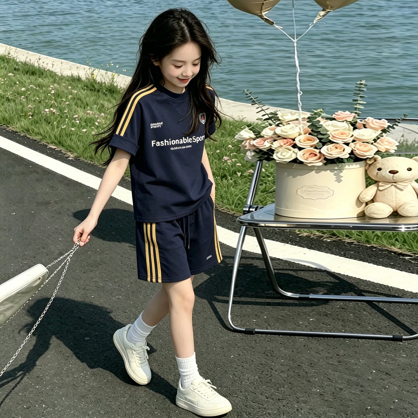 Cute Girls' Set, Short Sleeve Casual Two-Piece
