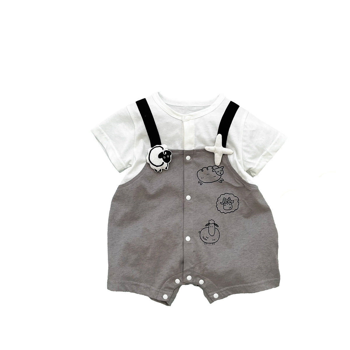Seal Design Two-Piece Overalls, Cute Summer Short Sleeve Bodysuit