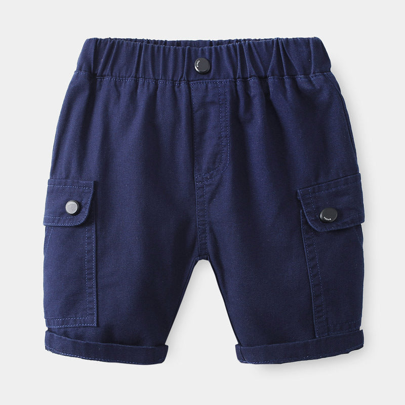 Boy's Five-Panel Shorts Solid Color Casual Short Pants for Kids Mid-Length Pants Wholesale