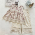 Floral Sleeveless Back Buttoned Doll Shirt Set for Girls