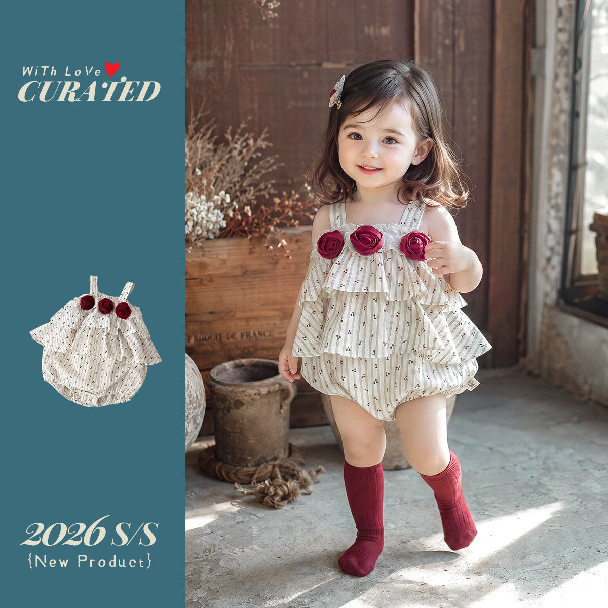 Cute baby girl summer A-class romper, floral cake skirt, pure cotton one-piece outfit