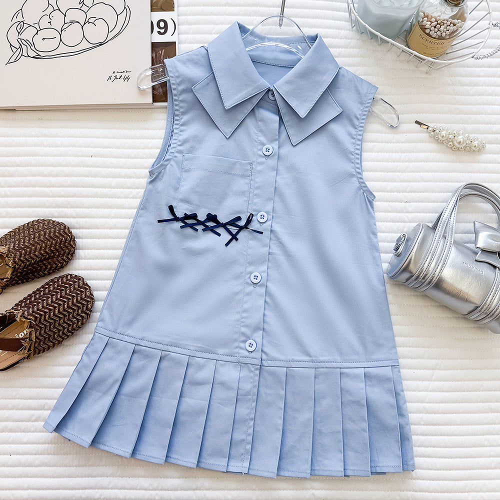 Girls' Sleeveless Dress College Wind Bow Backless Dress