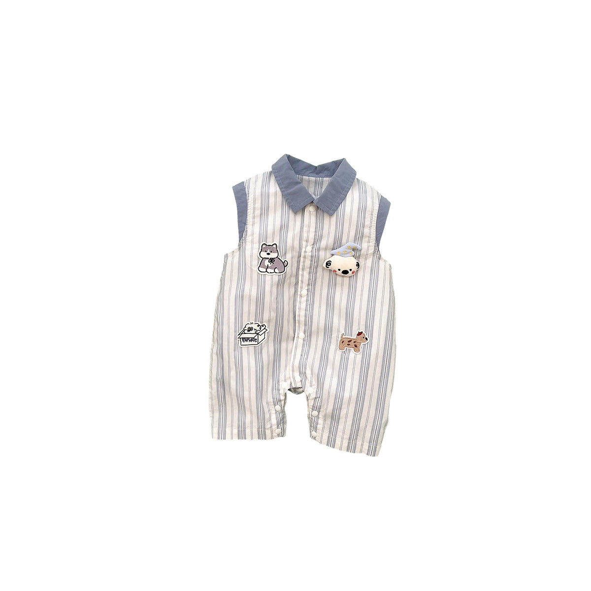 Romper Vest Stripe Cartoon Applique Bodysuit Stylish Summer Crawling Suit