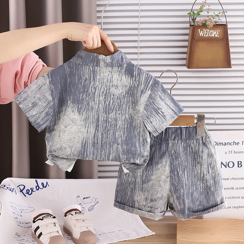 Baby summer thin clothing casual shirt short sleeved three piece set