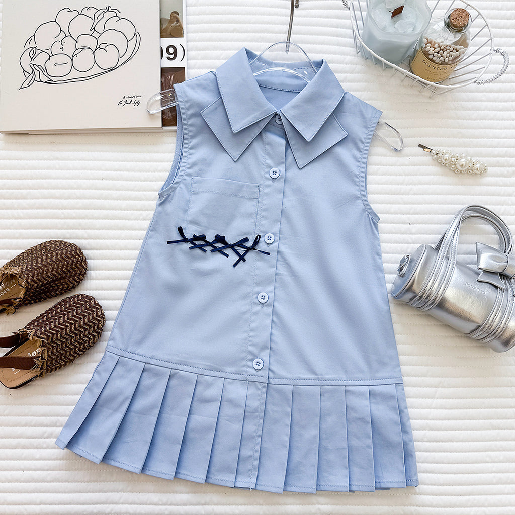 Girls' Sleeveless Dress College Wind Bow Backless Dress