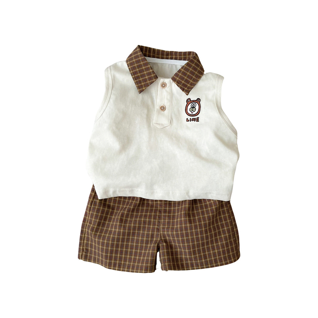 Chic Bear T-Shirt and Plaid Shorts Set for Boys