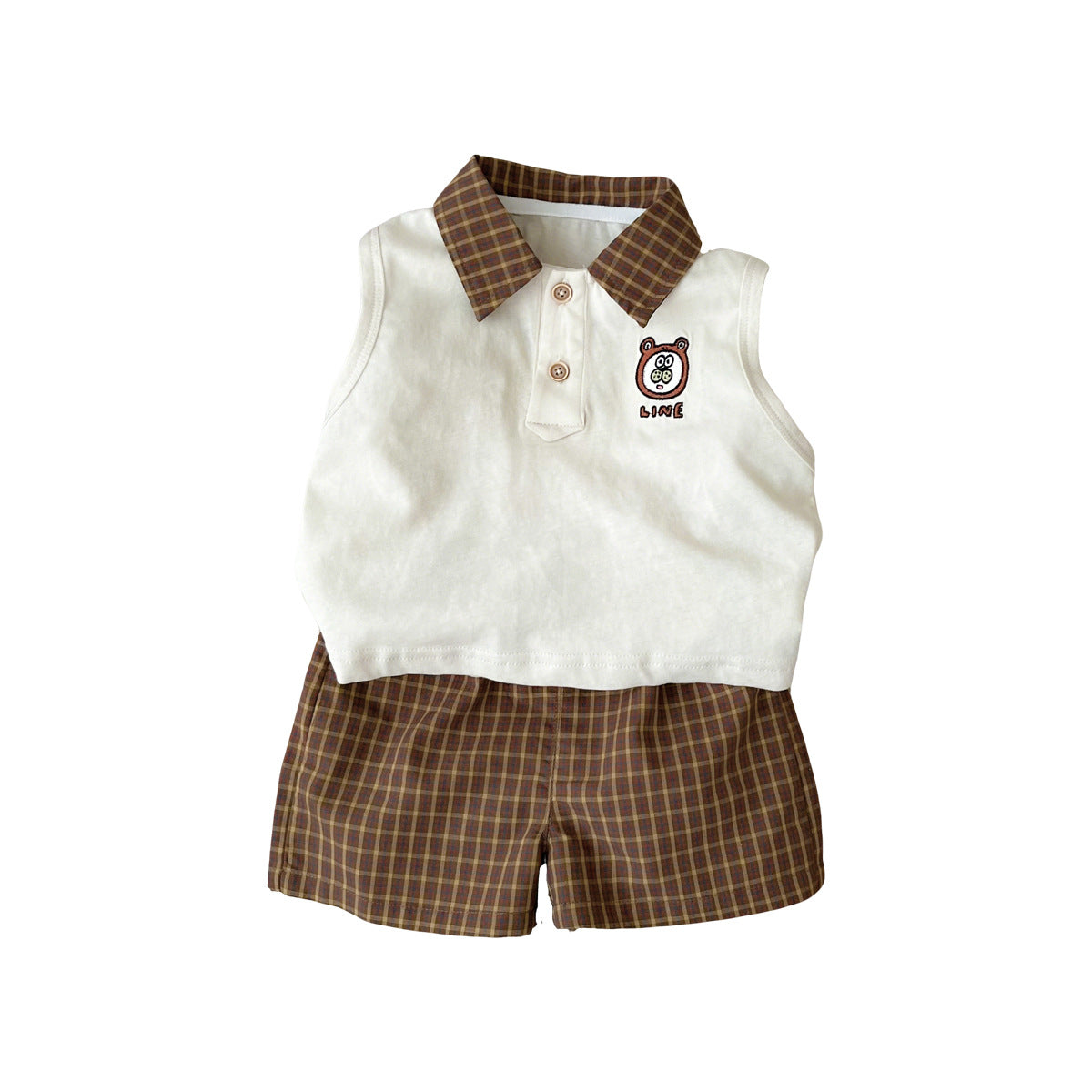 Chic Bear T-Shirt and Plaid Shorts Set for Boys