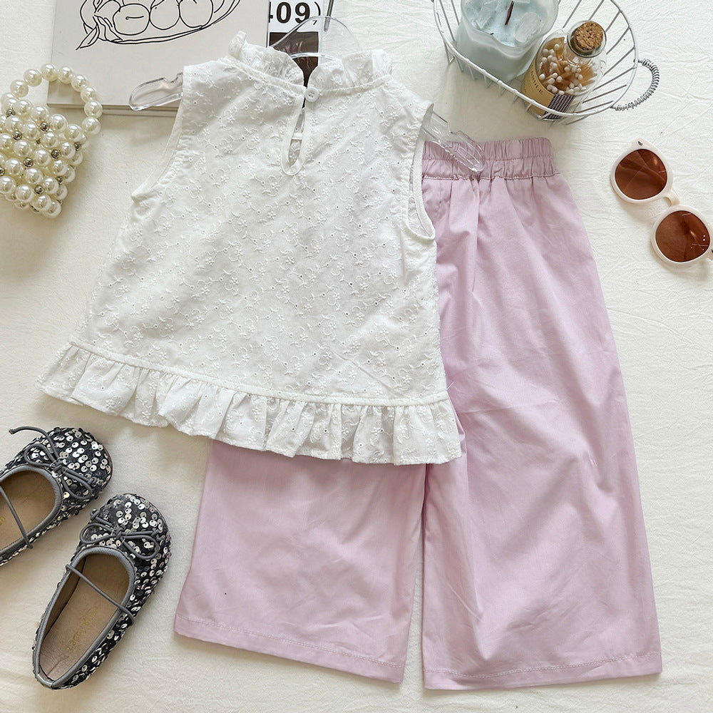 Cute Ruffle Sleeveless Blouse Set for Girls