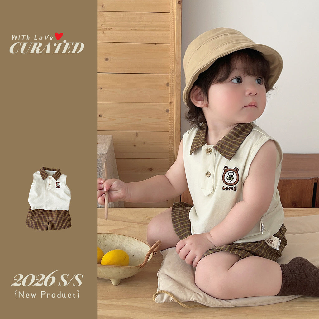Chic Bear T-Shirt and Plaid Shorts Set for Boys