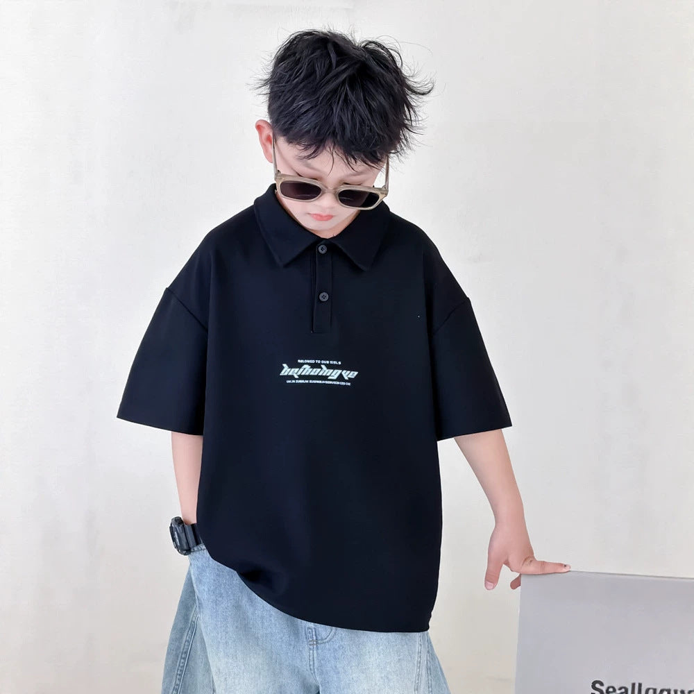 Boy's Polo Shirt Short Sleeve T-Shirt Street Style  Casual Top for Kids