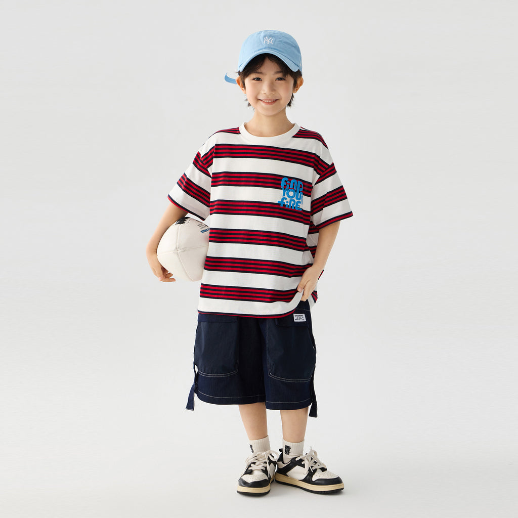 Loose Fit Striped Letter Print Short Sleeve T-Shirt for Boys