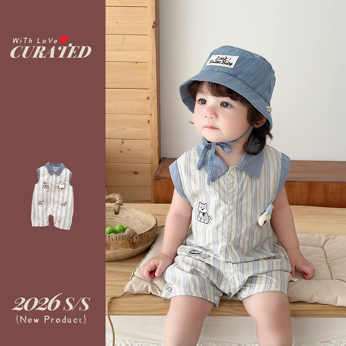 Romper Vest Stripe Cartoon Applique Bodysuit Stylish Summer Crawling Suit