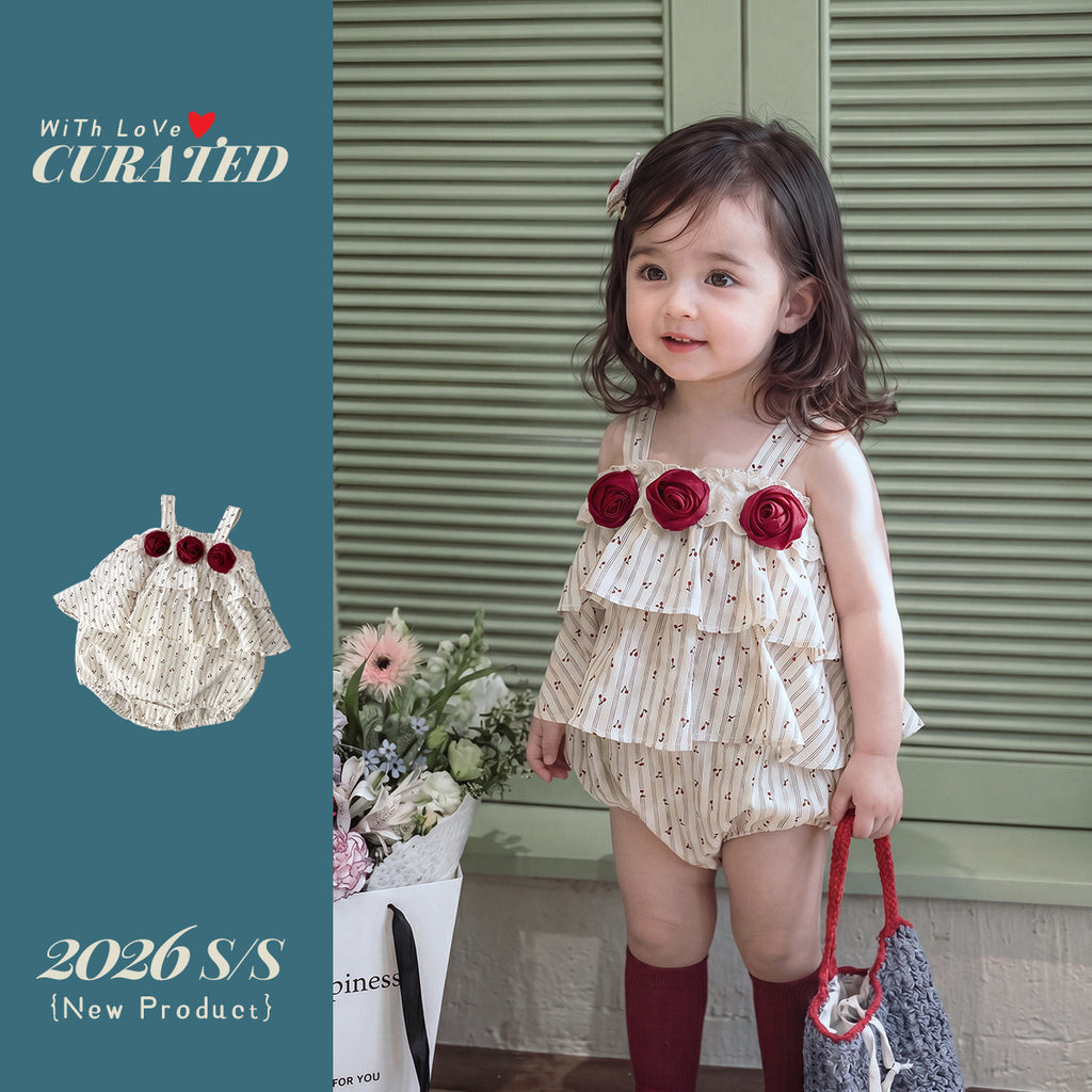 Cute baby girl summer A-class romper, floral cake skirt, pure cotton one-piece outfit
