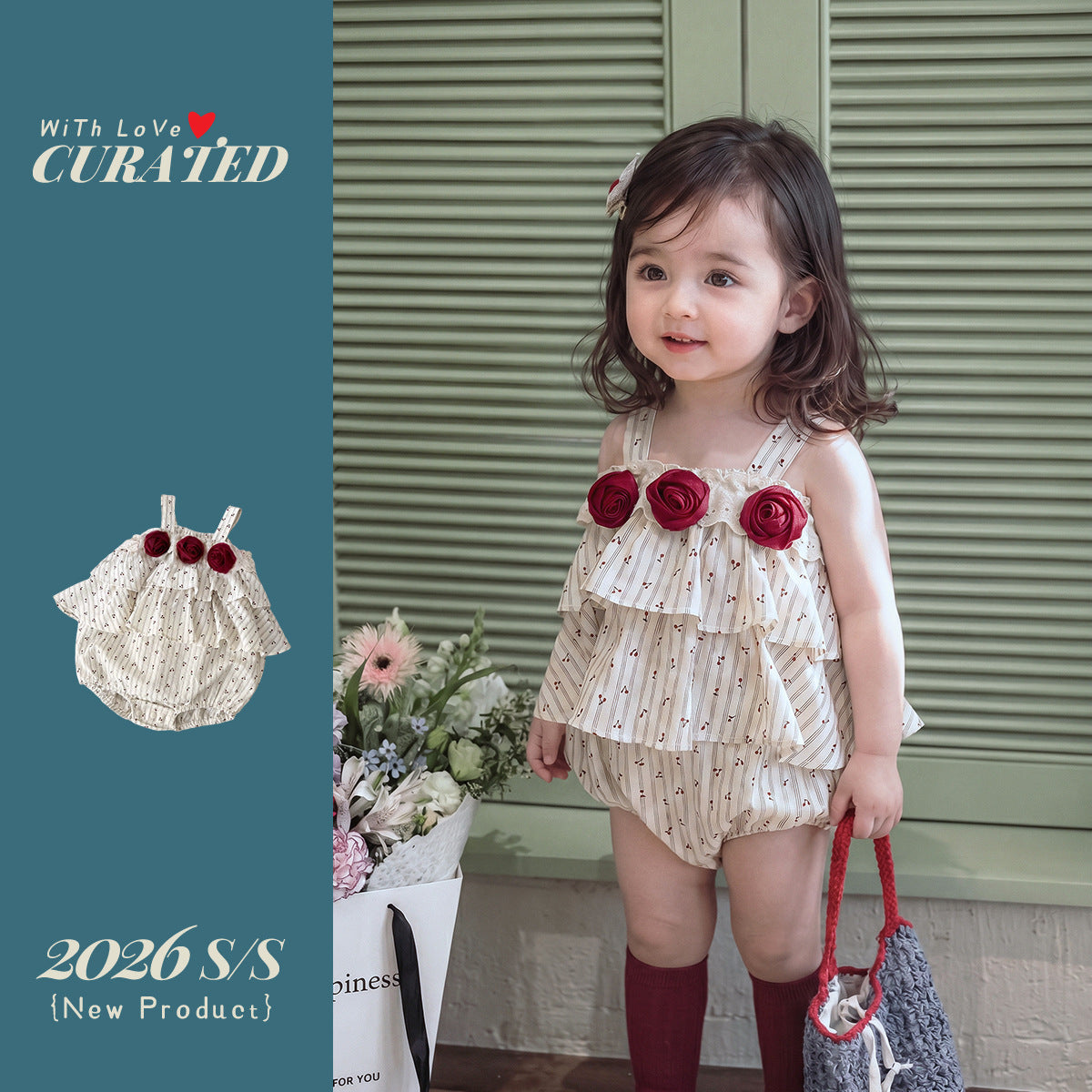 Cute baby girl summer A-class romper, floral cake skirt, pure cotton one-piece outfit