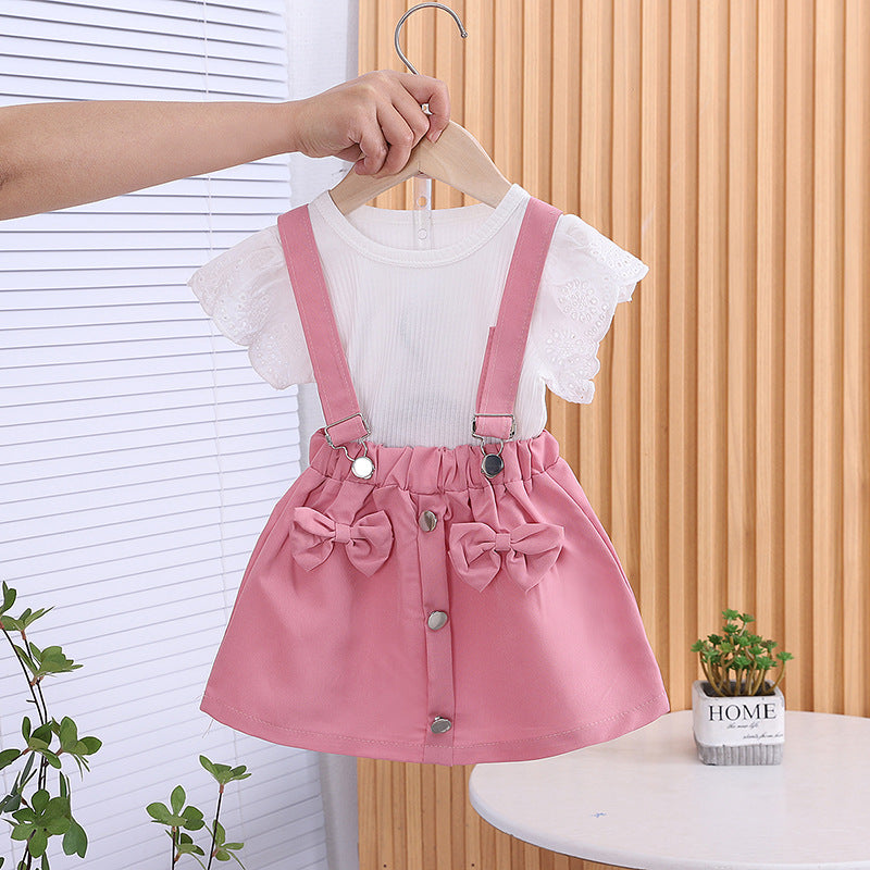 Summer thin girls' short sleeved overalls two-piece set