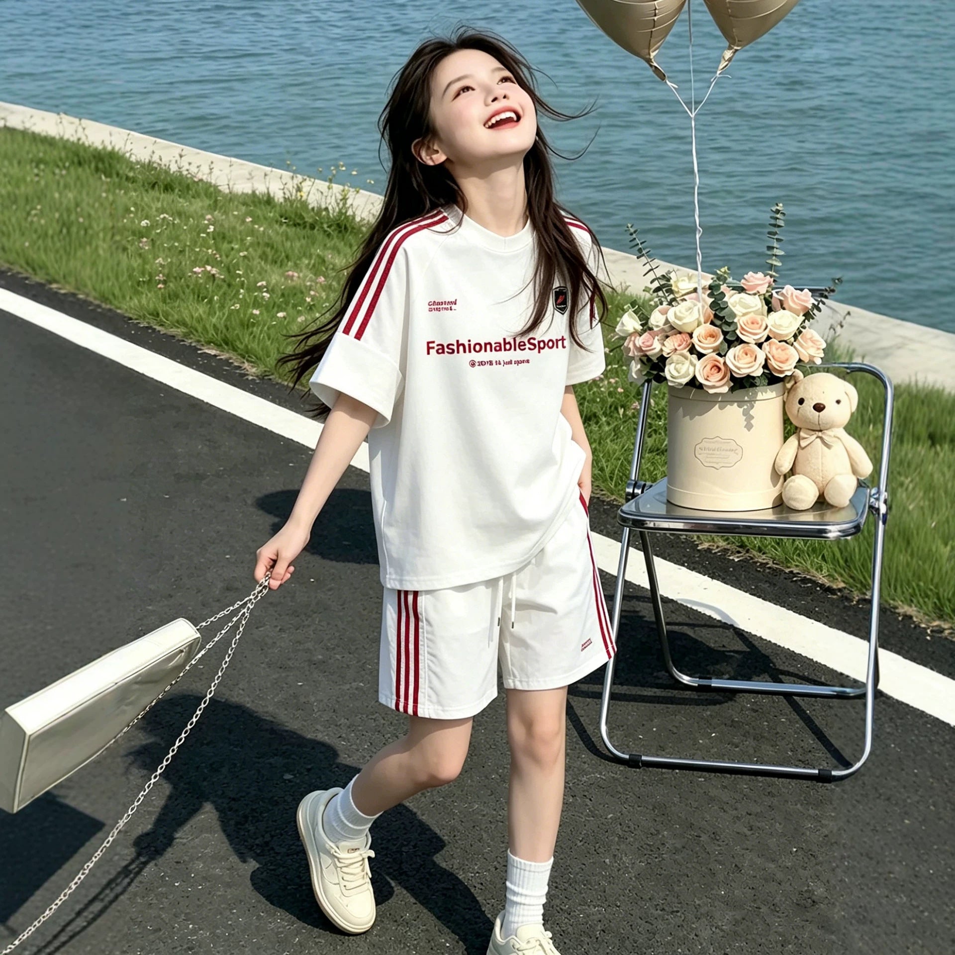 Cute Girls' Set, Short Sleeve Casual Two-Piece