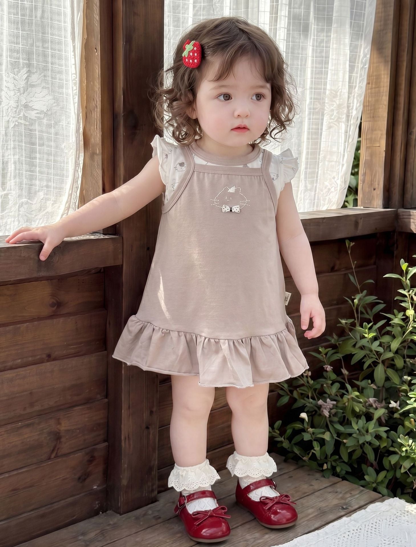Baby Girl Overalls Dress Set, Lightweight and Stylish Sleeveless Two-Piece Outfit