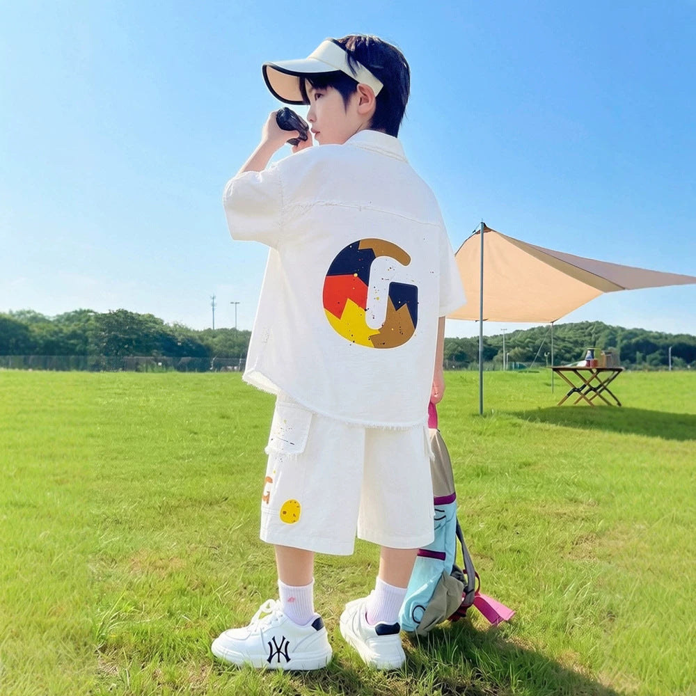 Boy's Short Sleeve Shirt Set Lightweight Cool Outfit for Kids