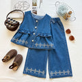 Girls' Washed Soft Denim Cross Flower Vest Se