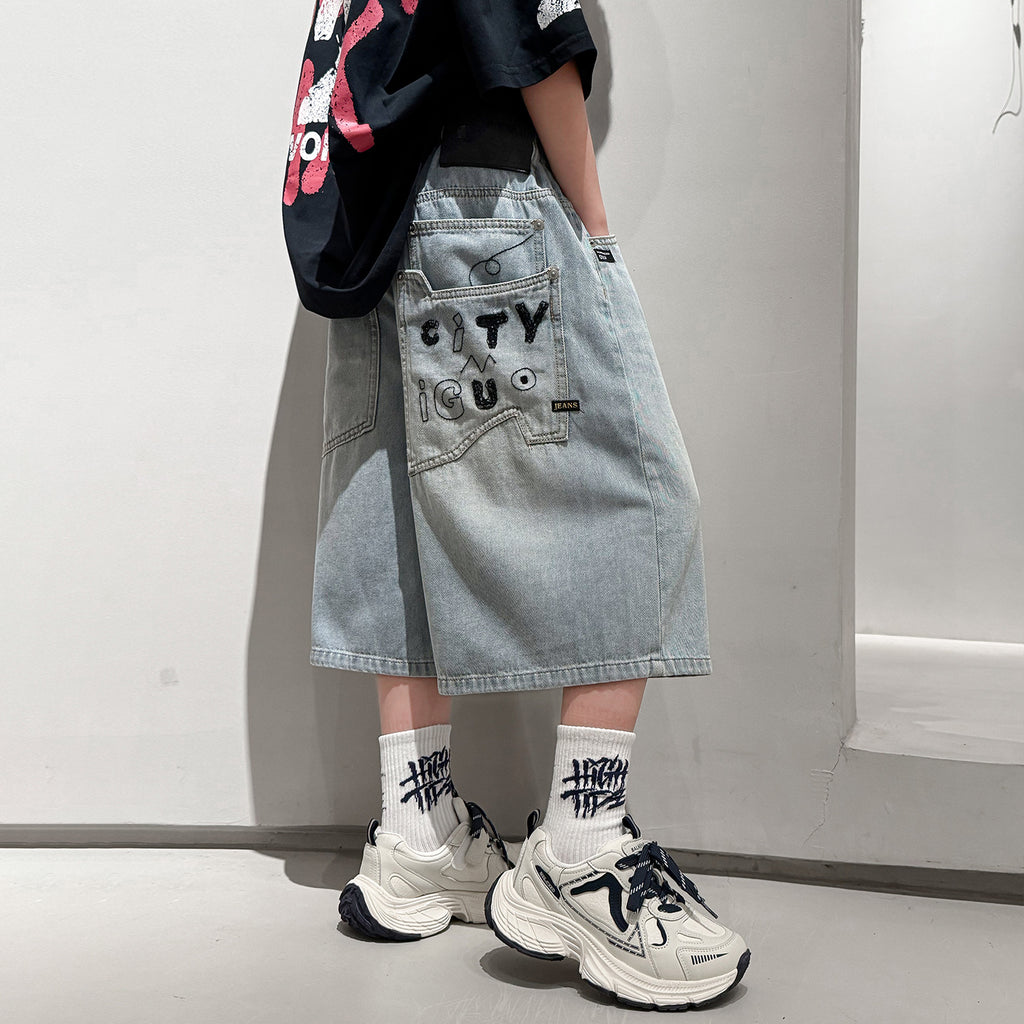 Casual Denim Shorts for Boys Mid-Length Pants