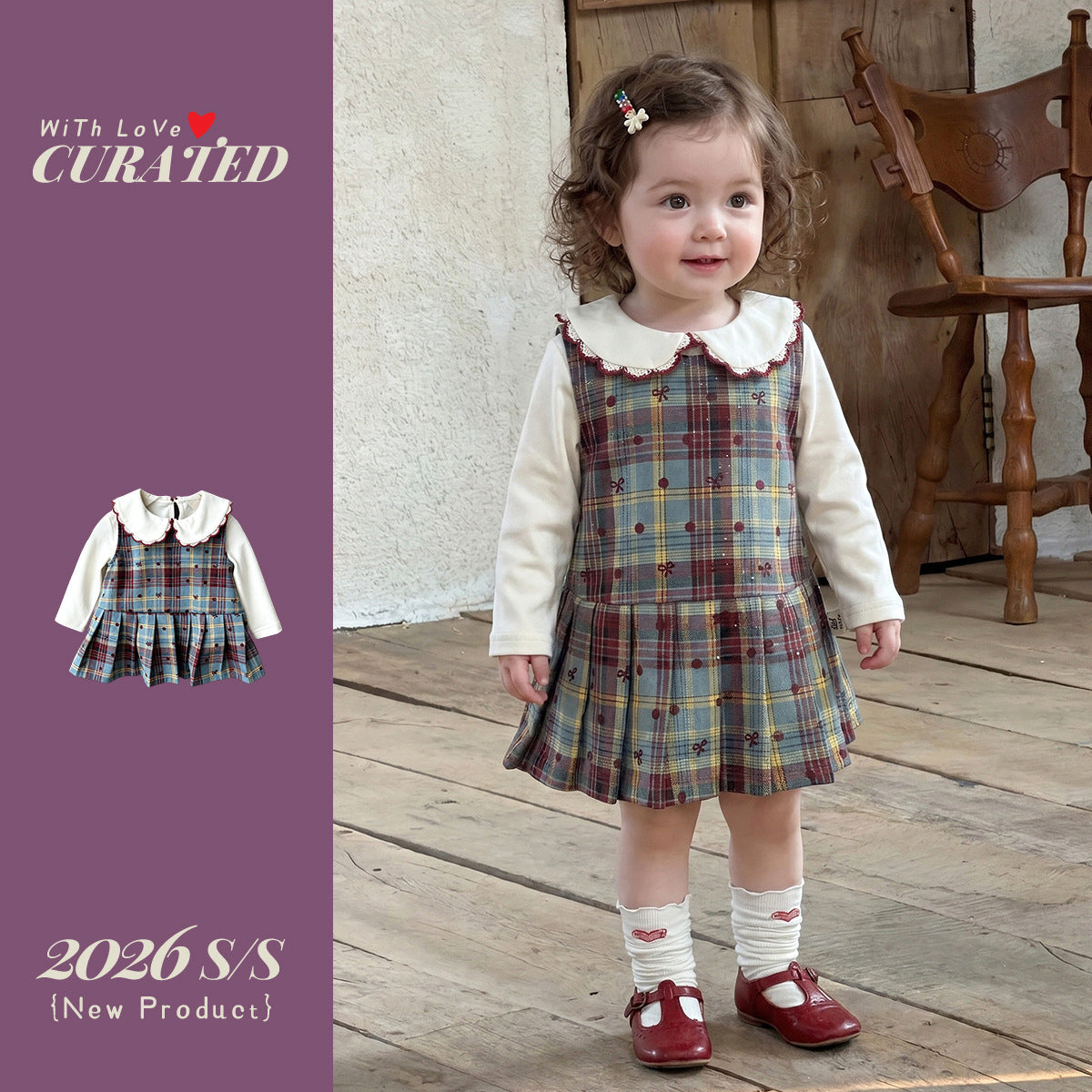Cute Checkered Vest Dress Set for 1-Year-Old Girls,  Baby Girl Fashion Two-Piece Outfit