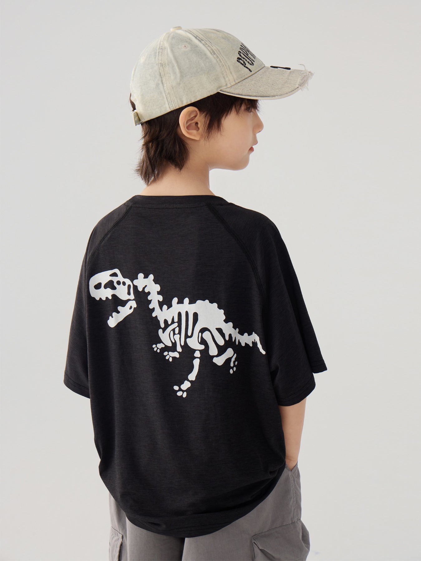 Cool Breathable Quick-Dry T-Shirt for Boys, Night Light Dinosaur Print