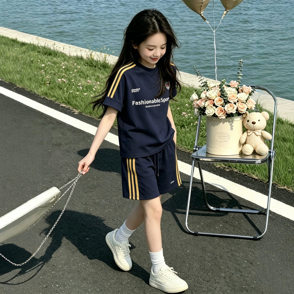 Cute Girls' Set, Short Sleeve Casual Two-Piece