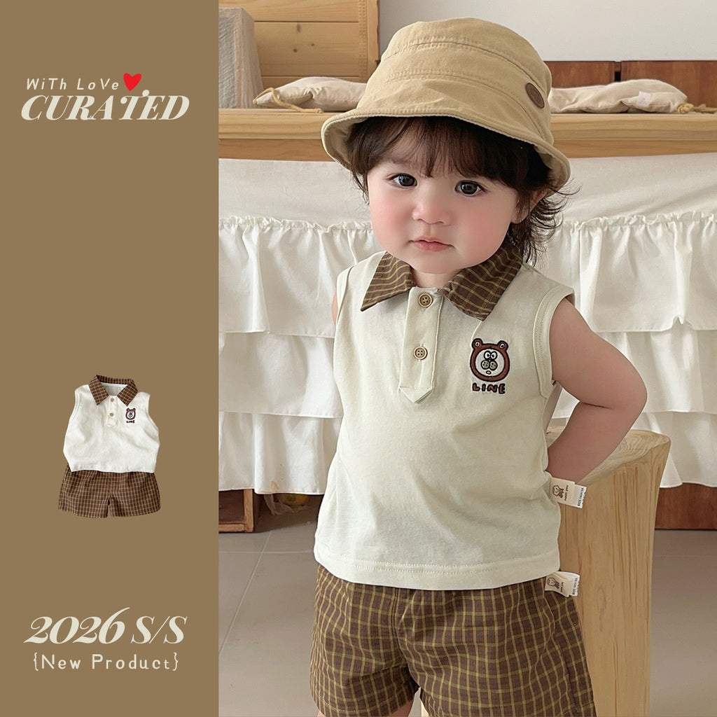 Chic Bear T-Shirt and Plaid Shorts Set for Boys