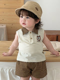 Chic Bear T-Shirt and Plaid Shorts Set for Boys