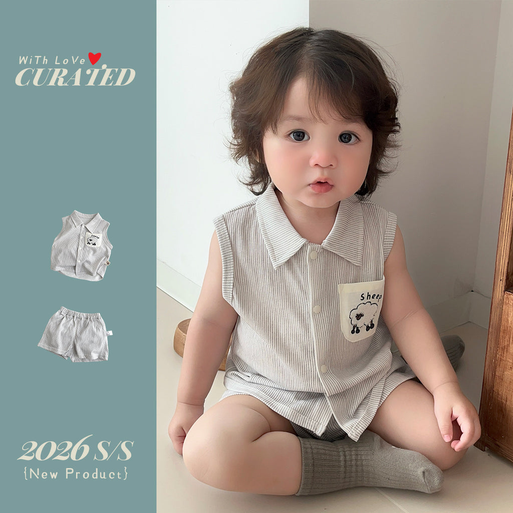 Outfit A-Class Lightweight Sleeveless Striped Shirt and Thin Shorts Summer Clothes