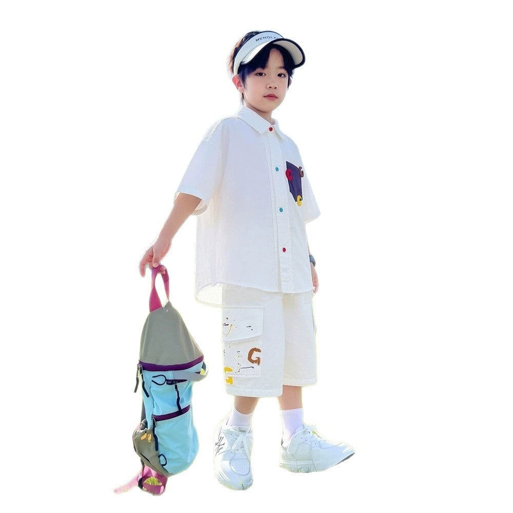 Boy's Short Sleeve Shirt Set Lightweight Cool Outfit for Kids