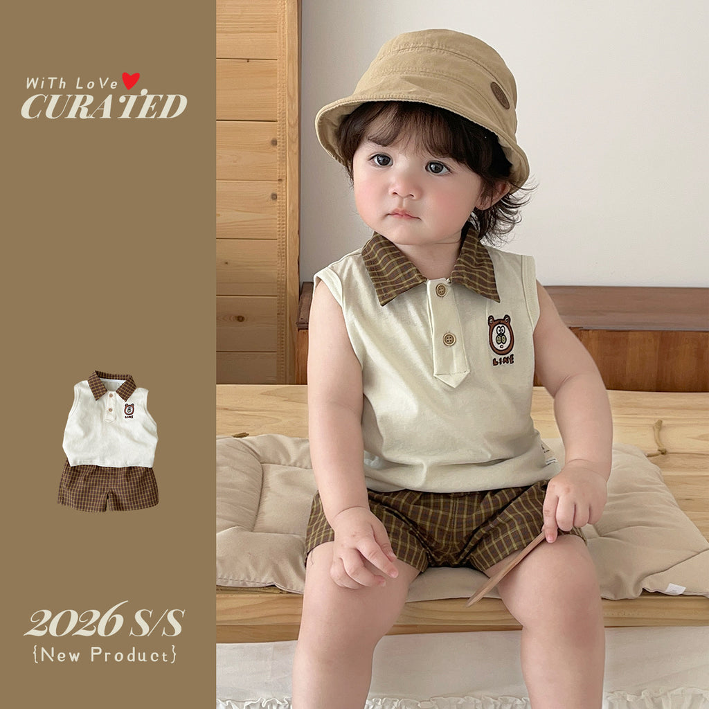 Chic Bear T-Shirt and Plaid Shorts Set for Boys